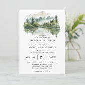 Rustic Mountain Forest Lake Budget QR Code Wedding Einladung (Stehend Vorderseite)