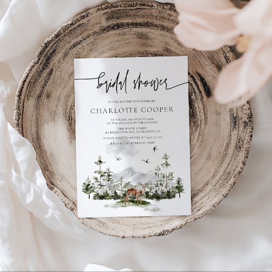 Rustic Mountain Forest Outdoor Bridal Shower Einladung