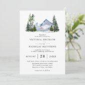 Rustic Mountain Forest Tree Budget QR Code Wedding Einladung (Stehend Vorderseite)