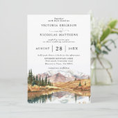 Rustic Mountain Forest Tree Budget QR Code Wedding Einladung (Stehend Vorderseite)