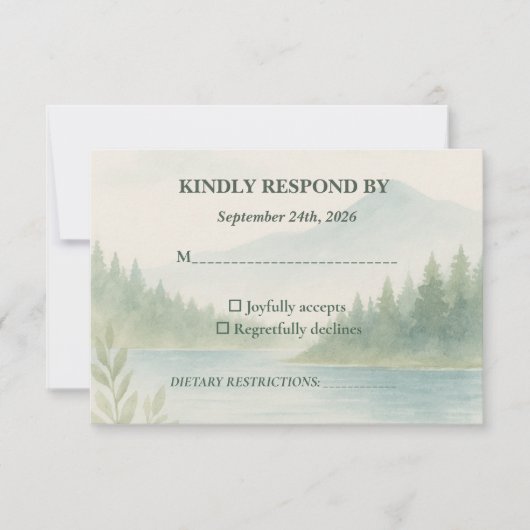 Rustic Mountain Forest Watercolor Wedding RSVP  Karte (Vorderseite)