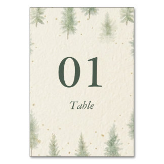 Rustic Mountain Forest Watercolor Wedding Table  Tischnummer