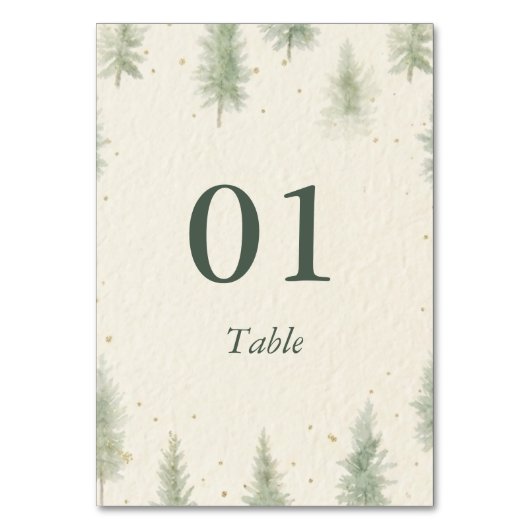 Rustic Mountain Forest Watercolor Wedding Table  Tischnummer (Vorderseite)
