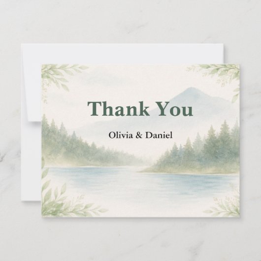 Rustic Mountain Forest Watercolor Wedding Thanks Dankeskarte (Vorderseite)
