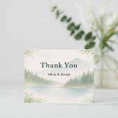 Rustic Mountain Forest Watercolor Wedding Thanks Dankeskarte (Stehend Vorderseite)