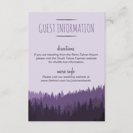 Rustic Mountain Guest Info Card in lila Begleitkarte (Vorderseite)