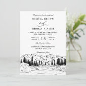Rustic Mountain Lake Forest Budget QR Code Wedding Einladung (Stehend Vorderseite)