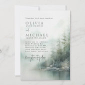 Rustic Mountain Lake Misty Pines Modern Wedding Einladung (Vorderseite)