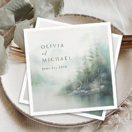 Rustic Mountain Lake Misty Pines Modern Wedding Serviette