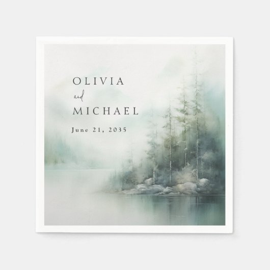Rustic Mountain Lake Misty Pines Modern Wedding Serviette (Vorderseite)
