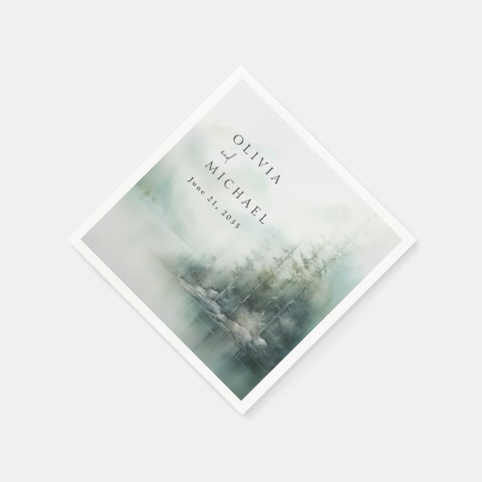 Rustic Mountain Lake Misty Pines Modern Wedding Serviette (Ecke)