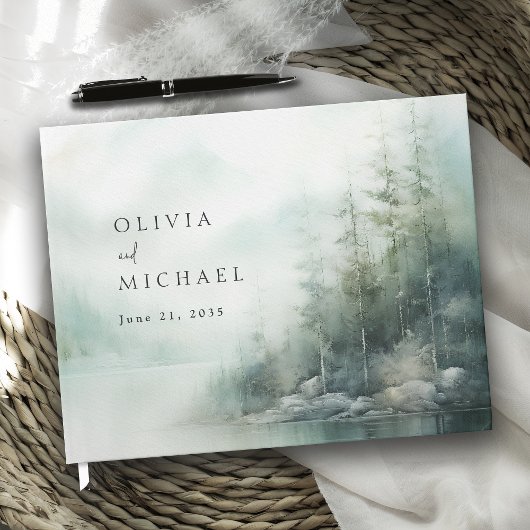 Rustic Mountain Lake Misty Pines Wedding Gästebuch