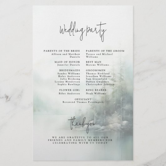 Rustic Mountain Lake Misty Pines Wedding Program Flyer (Hinten)