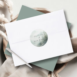 Rustic Mountain Lake Misty Pines Wedding Runder Aufkleber