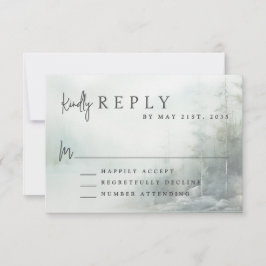 Rustic Mountain Lake Modern Wedding RSVP Karte