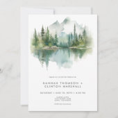 Rustic Mountain Lake Scene Watercolor Wedding Einladung (Vorderseite)