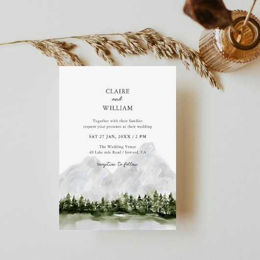Rustic Mountain Lake Wedding Invitation Einladung