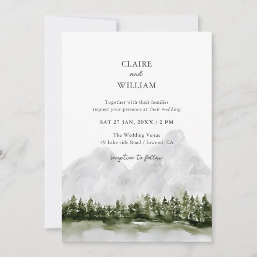 Rustic Mountain Lake Wedding Invitation Einladung (Vorderseite)