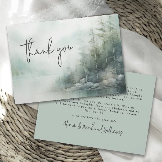 Rustic Mountain Lake Wedding Thank You Dankeskarte