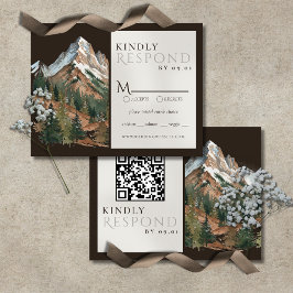 Rustic Mountain Landscape Watercolor Wedding QR  RSVP Karte