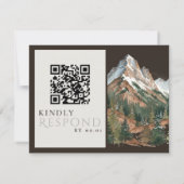 Rustic Mountain Landscape Watercolor Wedding QR RSVP Karte (Rückseite)