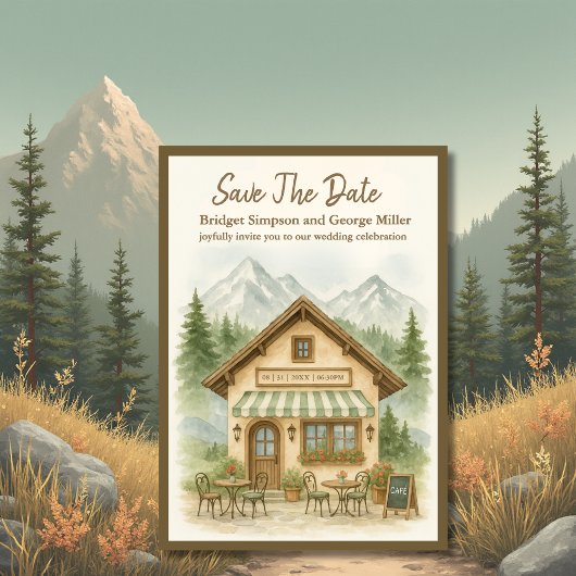 Rustic Mountain Monogram Hochzeit speichern Sie da Einladung