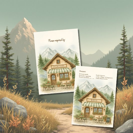 Rustic Mountain Monogram Wedding Destination RSVP Karte