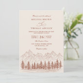 Rustic Mountain Pine Terracotta QR Code Wedding Einladung (Stehend Vorderseite)