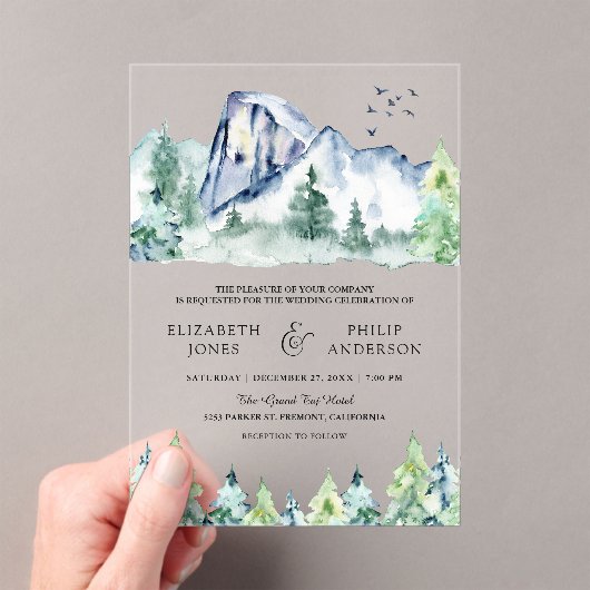 Rustic Mountain Pine Trees Forest Wedding Acryleinladungen (Insitu (Handheld))