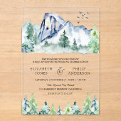 Rustic Mountain Pine Trees Forest Wedding Acryleinladungen (Vorderseite)