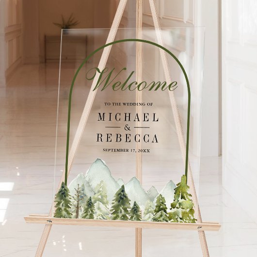 Rustic Mountain Pine Trees Wedding Welcome Acrylschild