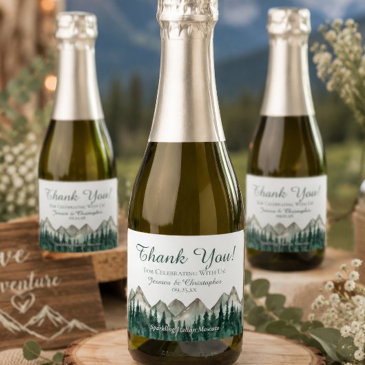 Rustic Mountain & Pine Wedding Danke Mini Schaumweinetikett