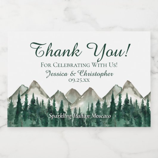 Rustic Mountain & Pine Wedding Danke Mini Schaumweinetikett (Einzelnes Label)