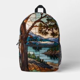 Rustic mountain range landscape stain glass  bedruckter rucksack
