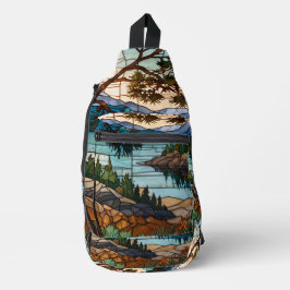 Rustic mountain range landscape stain glass  crossbody bag