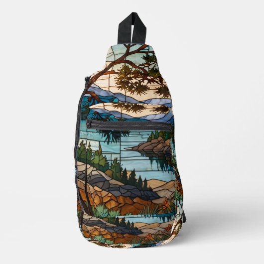 Rustic mountain range landscape stain glass  crossbody bag (Vorderseite)