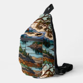 Rustic mountain range landscape stain glass  crossbody bag (Rechte Ecke)