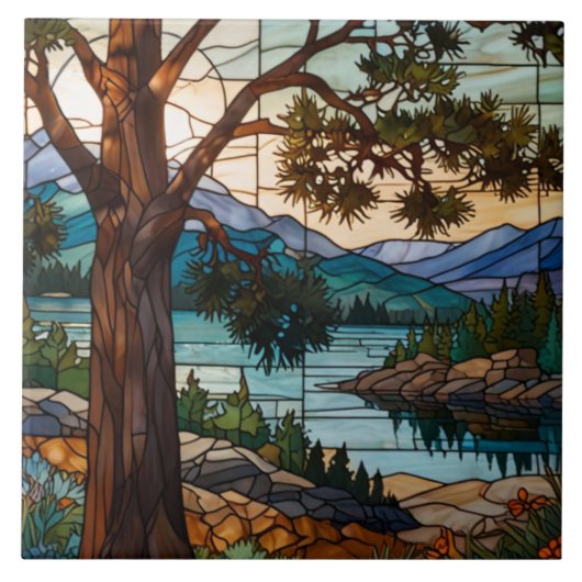 Rustic mountain range landscape stain glass fliese (Vorderseite)