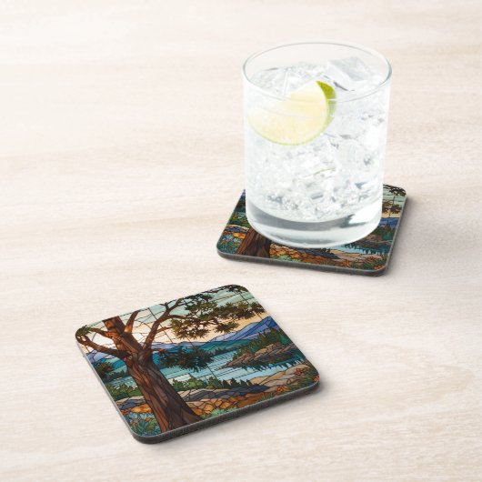 Rustic mountain range landscape stain glass  getränkeuntersetzer (Rechte Seite)