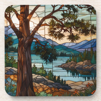 Rustic mountain range landscape stain glass  getränkeuntersetzer