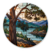 Rustic mountain range landscape stain glass  keramikknauf (Vorderseite)