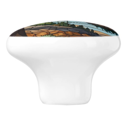 Rustic mountain range landscape stain glass  keramikknauf (Seitenansicht)