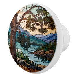 Rustic mountain range landscape stain glass  keramikknauf