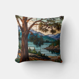Rustic mountain range landscape stain glass  kissen