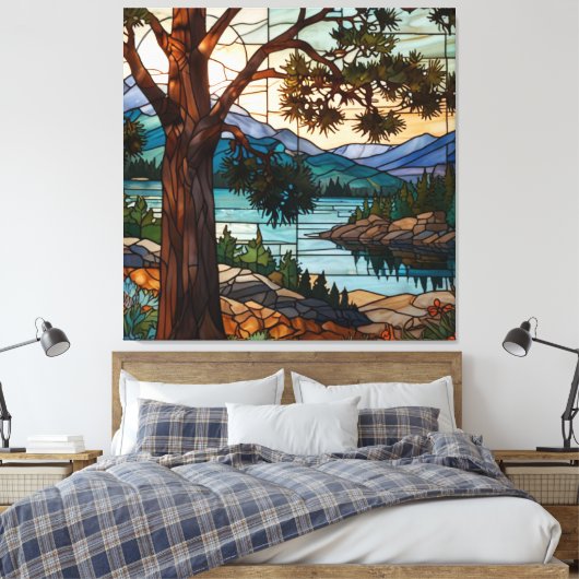 Rustic mountain range landscape stain glass  leinwanddruck (Insitu (Schlafzimmer))