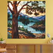 Rustic mountain range landscape stain glass  leinwanddruck (Insitu (Wohnzimmer))