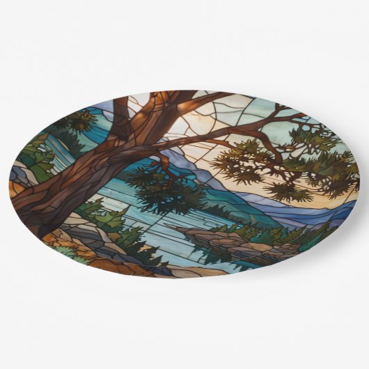 Rustic mountain range landscape stain glass  pappteller (Schrägansicht)