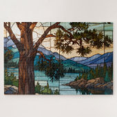 Rustic mountain range landscape stain glass  puzzle (Horizontal)