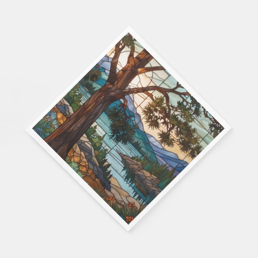 Rustic mountain range landscape stain glass  serviette (Ecke)