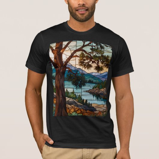 Rustic mountain range landscape stain glass  T-Shirt (Vorderseite)